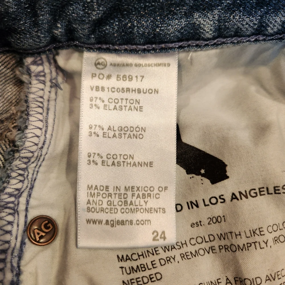AG Contour 360 Kinsley High-Rise Pop Crop Raw Hem Jeans Size 24 Medium Wash Fray